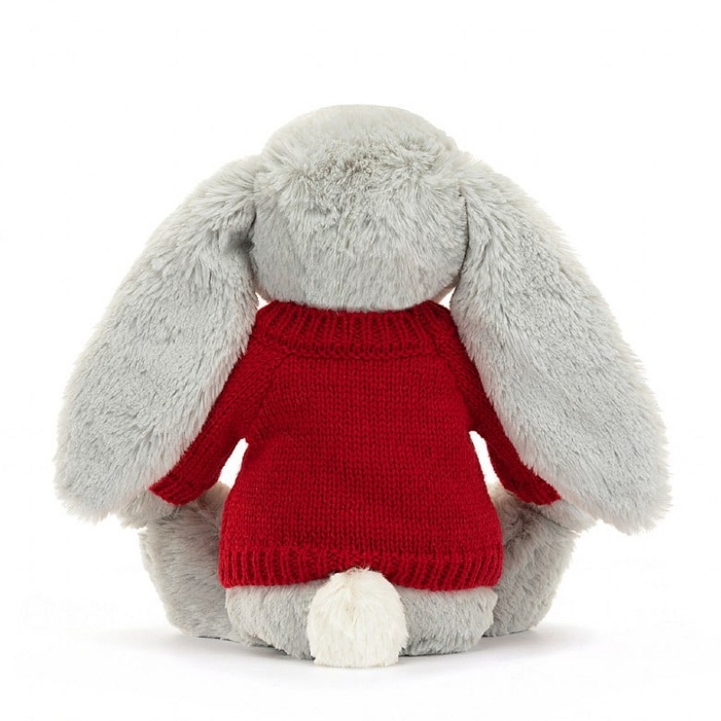 Jellycat Bashful Shimmer Hase mit personalisiertem roten Pullover Mittelgroß | ANGK-37684