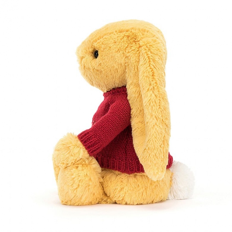 Jellycat Bashful Sunshine Hase mit personalisiertem roten Pullover Mittelgroß | XELD-68974