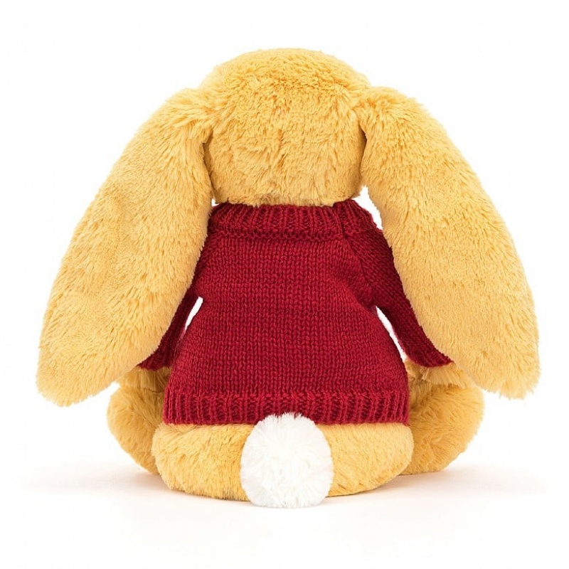 Jellycat Bashful Sunshine Hase mit personalisiertem roten Pullover Mittelgroß | XELD-68974