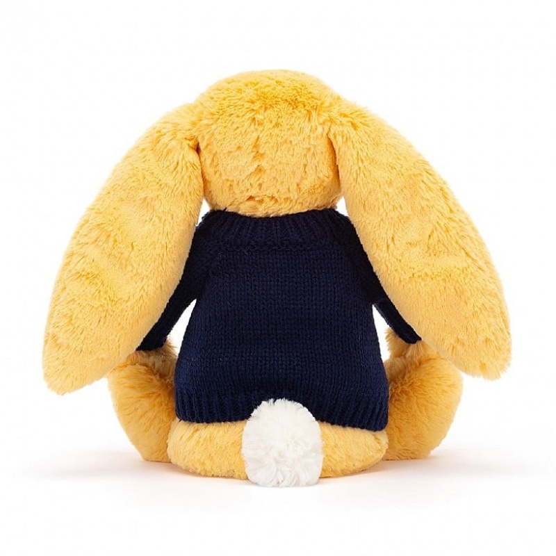 Jellycat Bashful Sunshine Hase mit personalisiertem marineblauem Pullover Mittelgroß | FKZD-20675