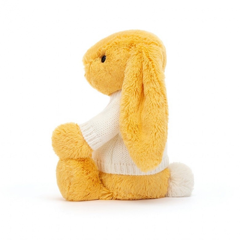 Jellycat Bashful Sunshine Hase mit personalisiertem cremefarbenen Pullover Mittelgroß | DAJW-45386