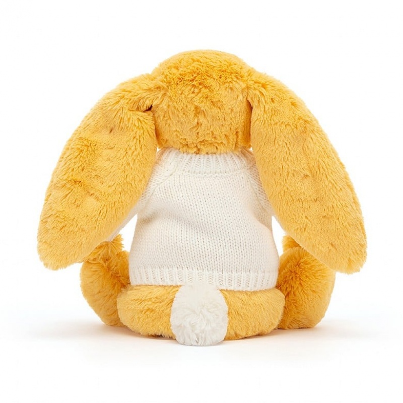 Jellycat Bashful Sunshine Hase mit personalisiertem cremefarbenen Pullover Mittelgroß | DAJW-45386