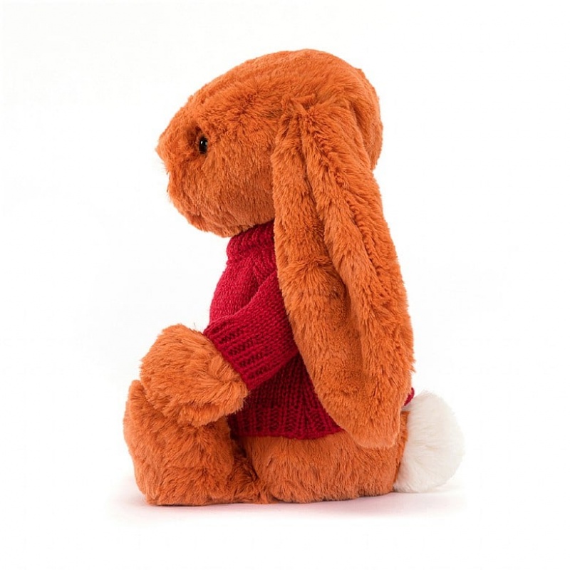 Jellycat Bashful Tangerine Hase mit personalisiertem roten Pullover Mittelgroß | GCQO-20816