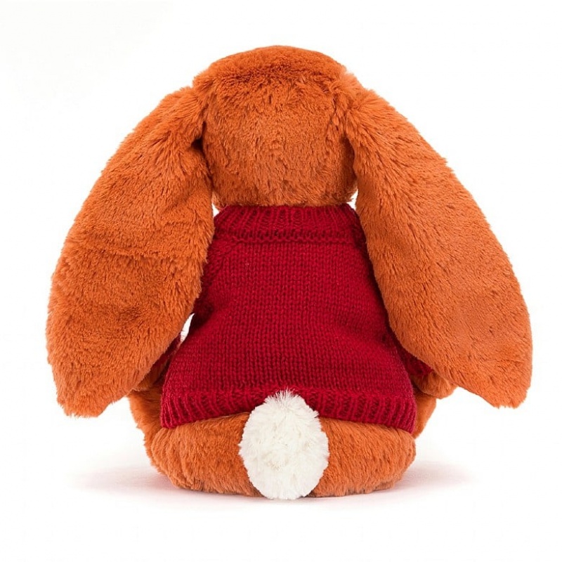 Jellycat Bashful Tangerine Hase mit personalisiertem roten Pullover Mittelgroß | GCQO-20816