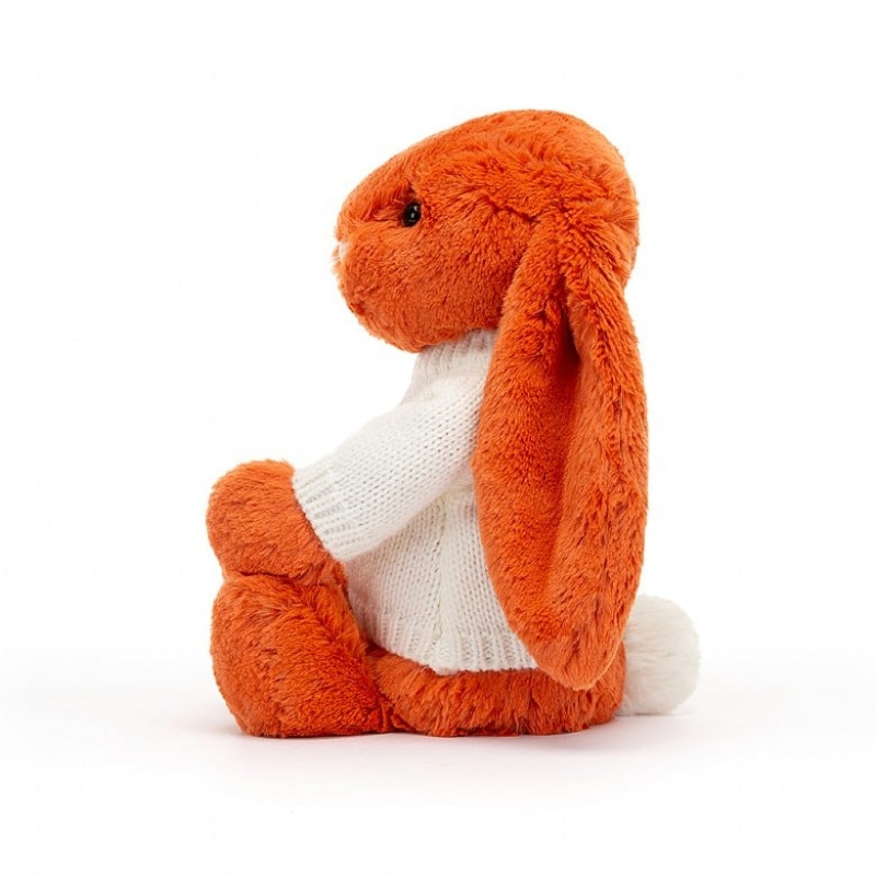 Jellycat Bashful Tangerine Hase mit personalisiertem cremefarbenen Pullover Mittelgroß | MZBE-85697