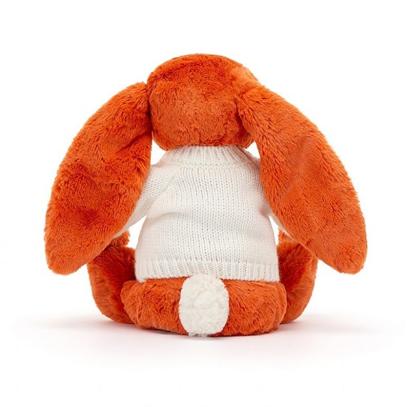 Jellycat Bashful Tangerine Hase mit personalisiertem cremefarbenen Pullover Mittelgroß | MZBE-85697