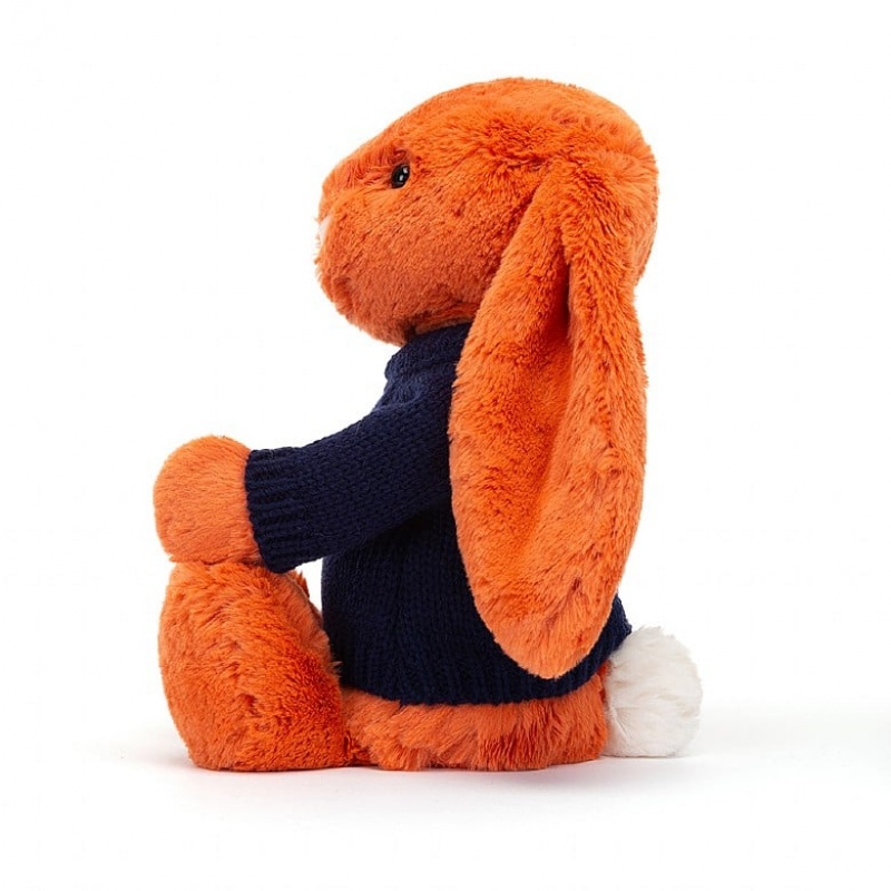 Jellycat Bashful Tangerine Hase mit personalisiertem marineblauem Pullover Mittelgroß | DOIA-23689