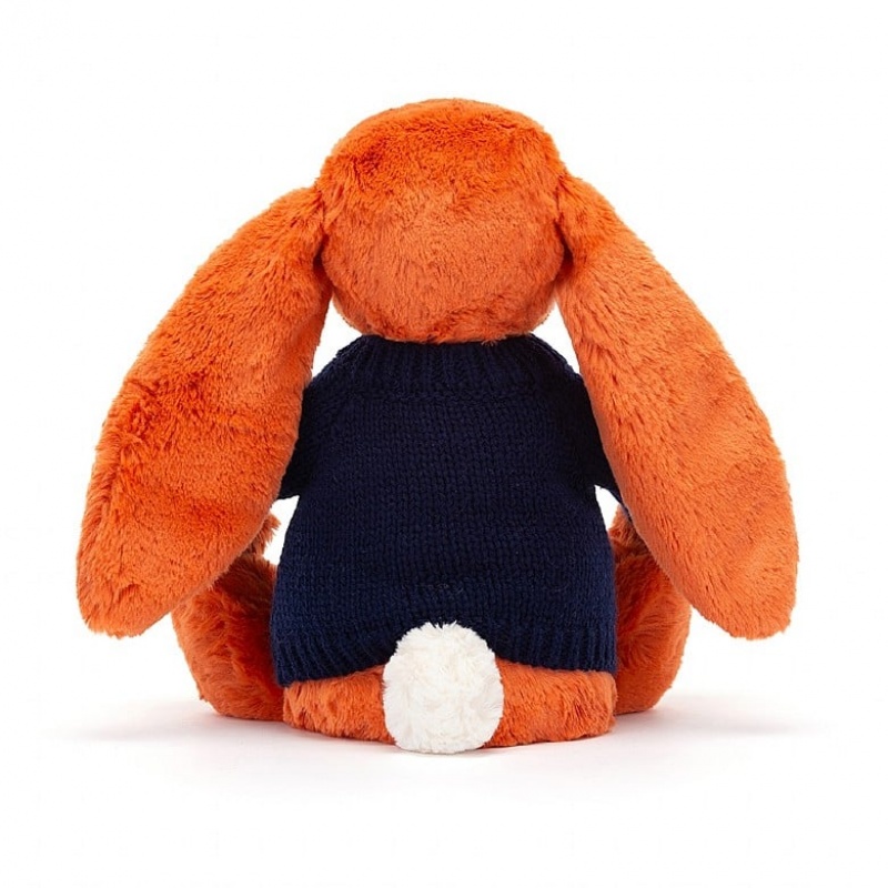 Jellycat Bashful Tangerine Hase mit personalisiertem marineblauem Pullover Mittelgroß | DOIA-23689