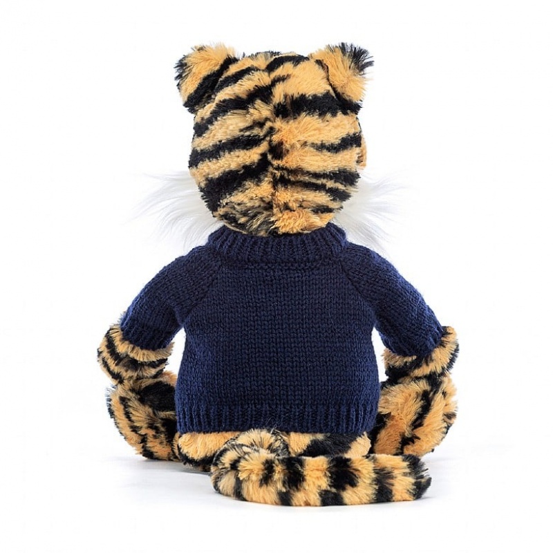 Jellycat Bashful Tiger mit personalisiertem marineblauem Pullover Mittelgroß | SUKA-09518