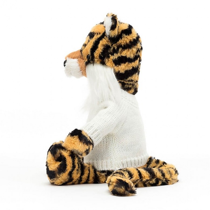 Jellycat Bashful Tiger mit personalisiertem cremefarbenen Pullover Mittelgroß | MTDI-48925