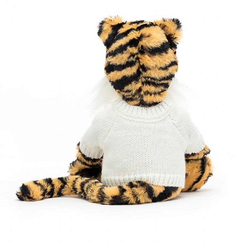 Jellycat Bashful Tiger mit personalisiertem cremefarbenen Pullover Mittelgroß | MTDI-48925