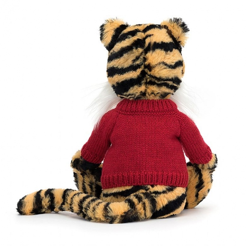 Jellycat Bashful Tiger mit personalisiertem roten Pullover Mittelgroß | CLVE-61539