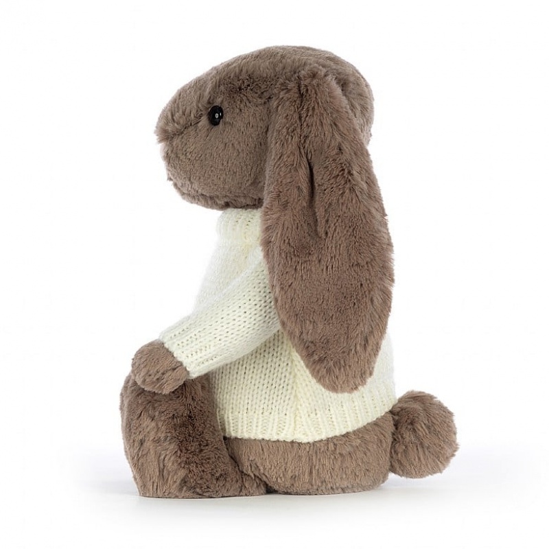 Jellycat Bashful Truffle Hase mit personalisiertem cremefarbenen Pullover Mittelgroß | CUGD-40915