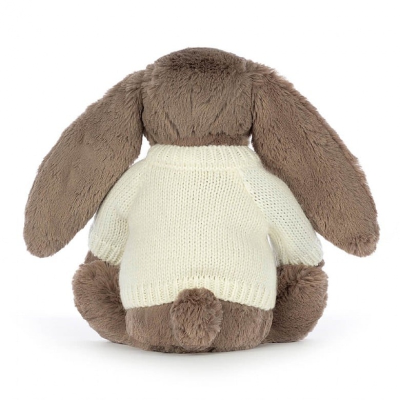 Jellycat Bashful Truffle Hase mit personalisiertem cremefarbenen Pullover Mittelgroß | CUGD-40915