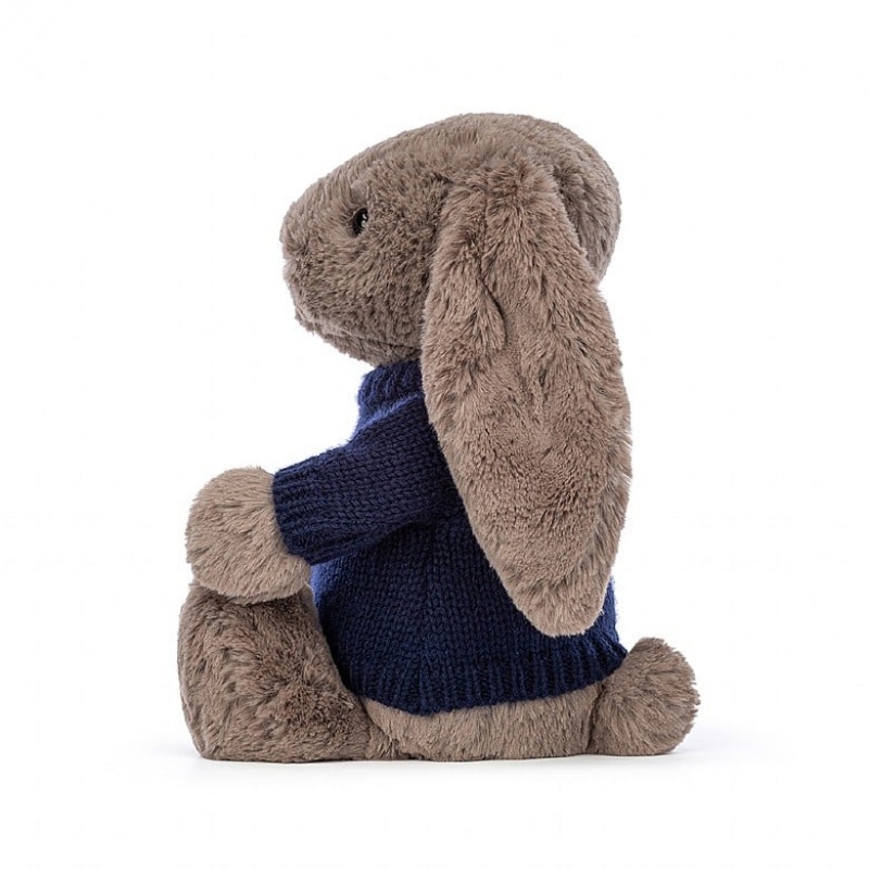 Jellycat Bashful Truffle Hase mit personalisiertem marineblauem Pullover Mittelgroß | GOXB-59817