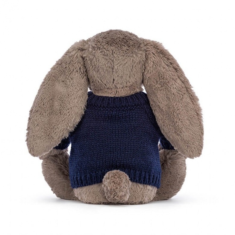 Jellycat Bashful Truffle Hase mit personalisiertem marineblauem Pullover Mittelgroß | GOXB-59817