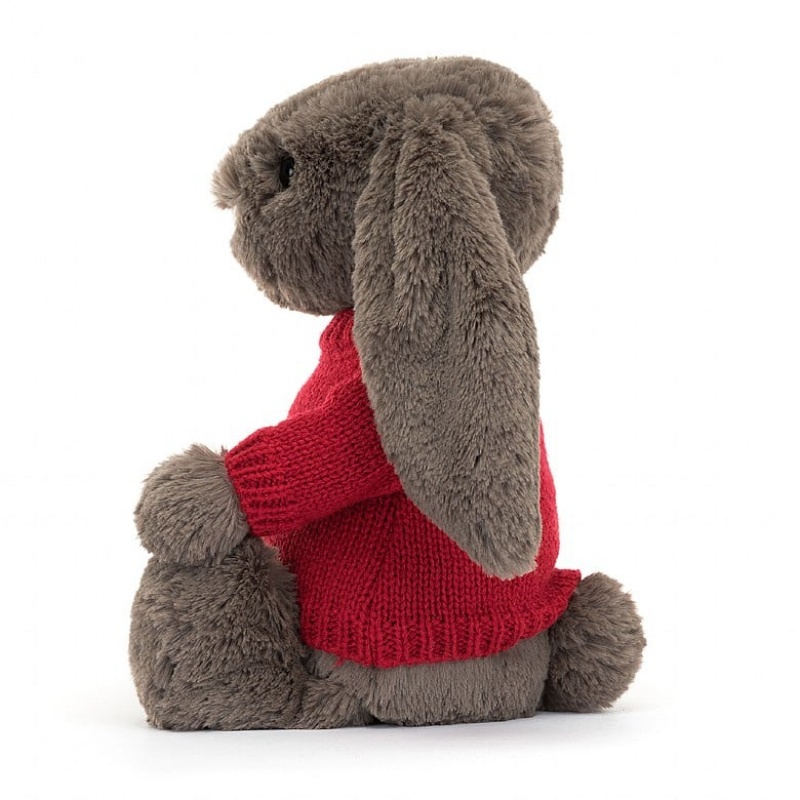 Jellycat Bashful Truffle Hase mit personalisiertem roten Pullover Mittelgroß | HWIO-28604