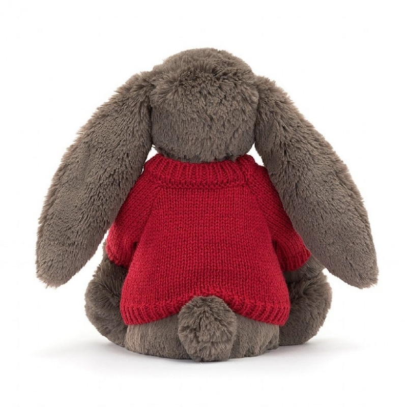 Jellycat Bashful Truffle Hase mit personalisiertem roten Pullover Mittelgroß | HWIO-28604