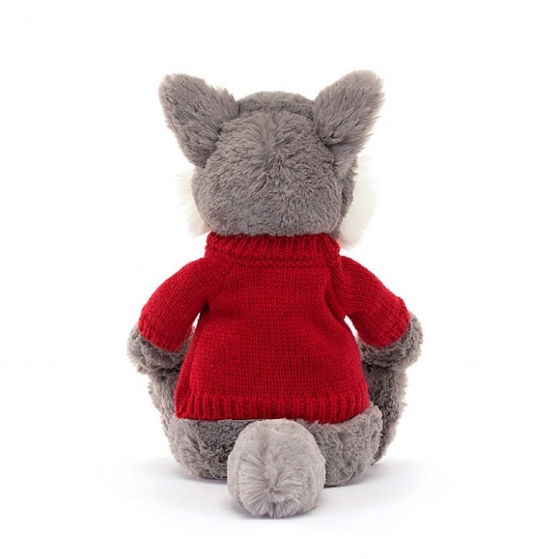 Jellycat Bashful Wolf mit personalisiertem roten Pullover Mittelgroß | JGQM-76902