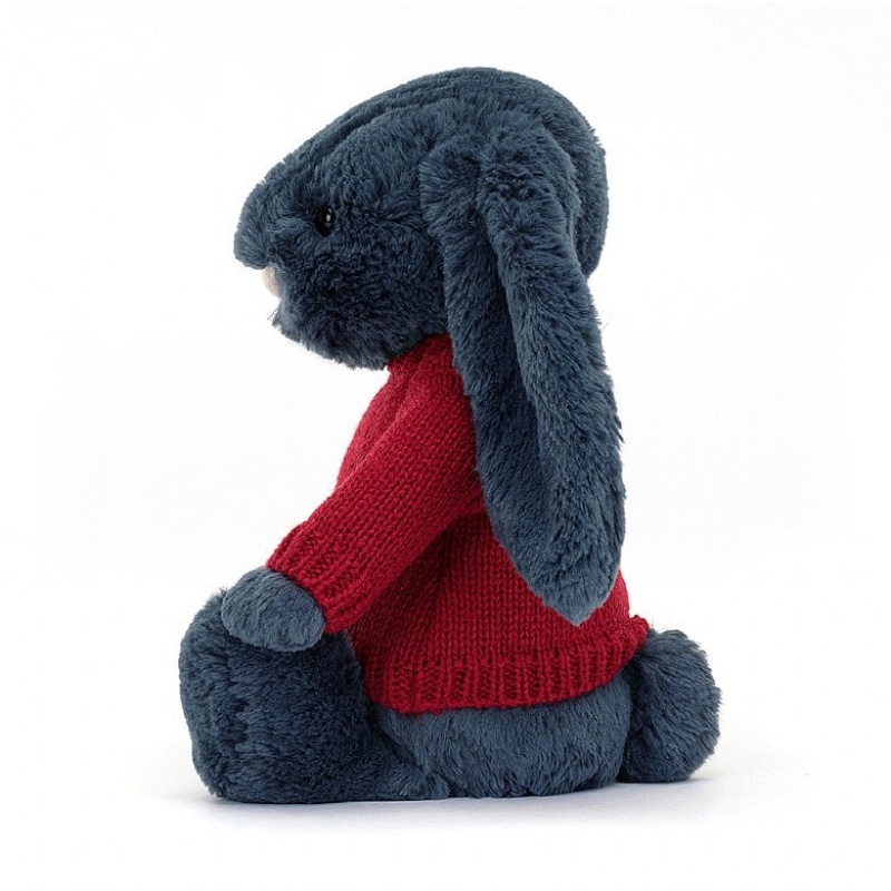 Jellycat Bashful marineblauem Hase mit personalisiertem roten Pullover Mittelgroß | DNEO-69105