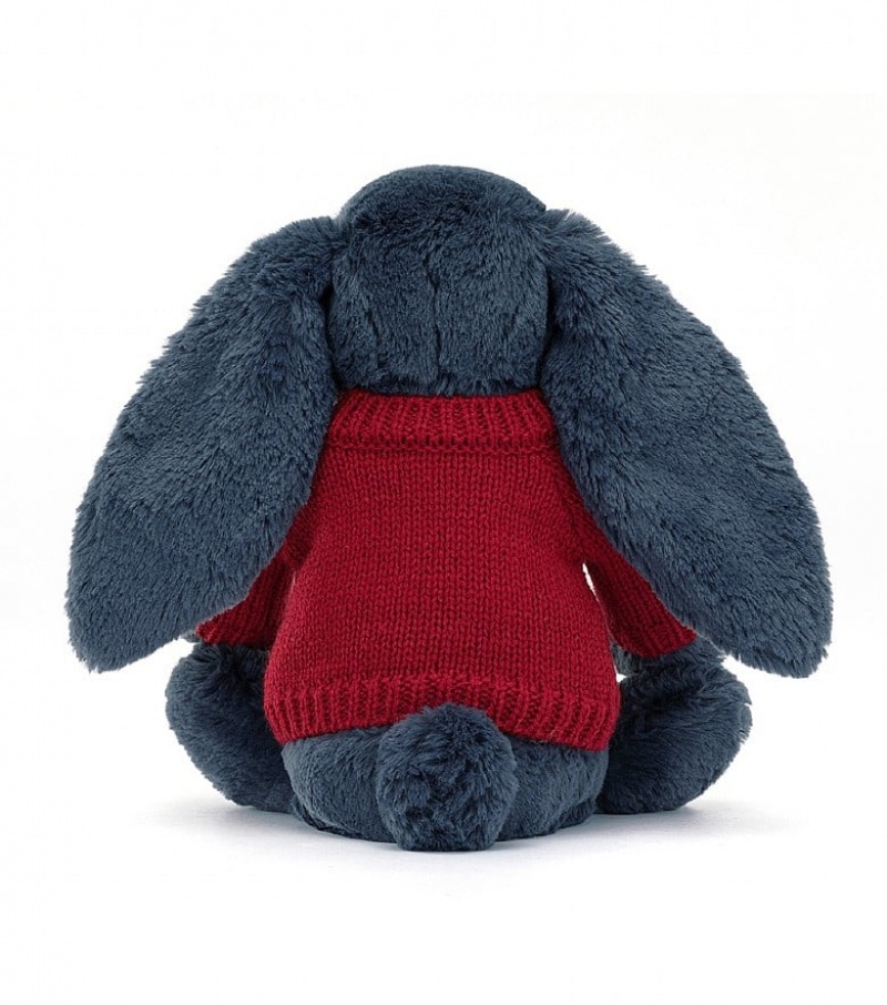 Jellycat Bashful marineblauem Hase mit personalisiertem roten Pullover Mittelgroß | DNEO-69105