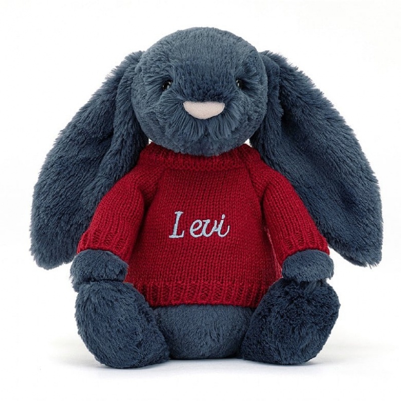 Jellycat Bashful marineblauem Hase mit personalisiertem roten Pullover Mittelgroß | DNEO-69105