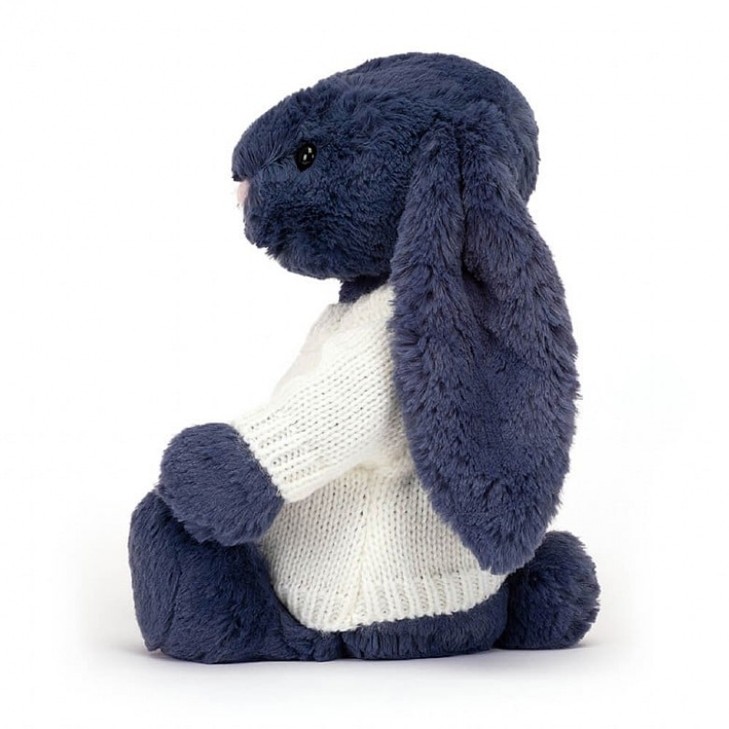 Jellycat Bashful marineblauem Hase mit personalisiertem cremefarbenen Pullover Mittelgroß | DQTO-32148