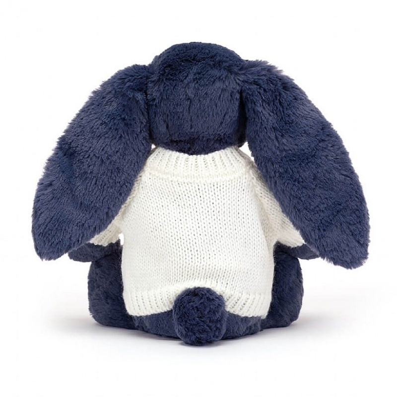 Jellycat Bashful marineblauem Hase mit personalisiertem cremefarbenen Pullover Mittelgroß | DQTO-32148