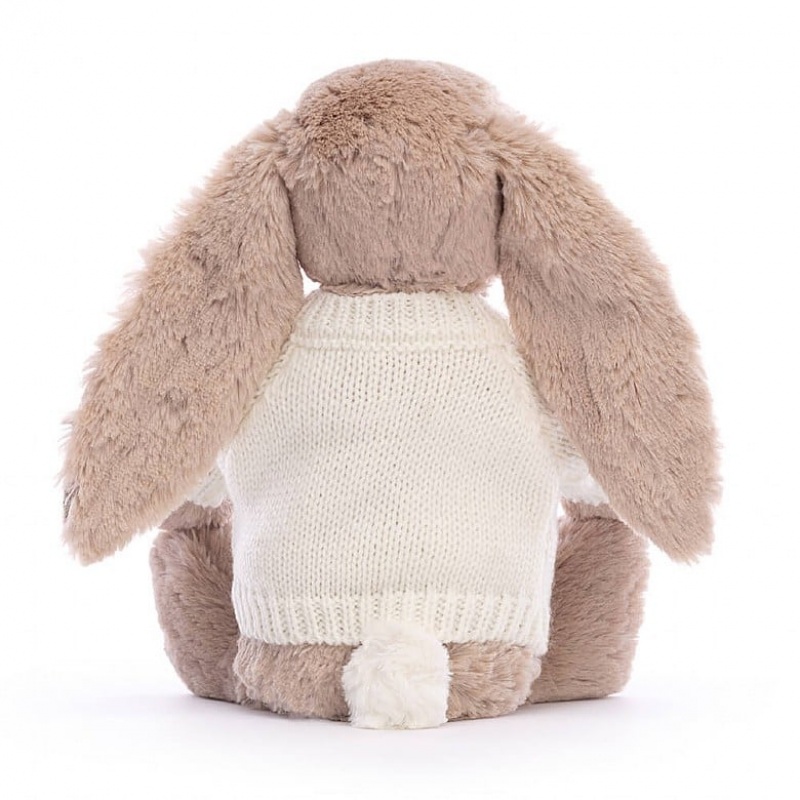 Jellycat Blossom Bea Beige Hase mit personalisiertem cremefarbenen Pullover Mittelgroß | SMGU-90145