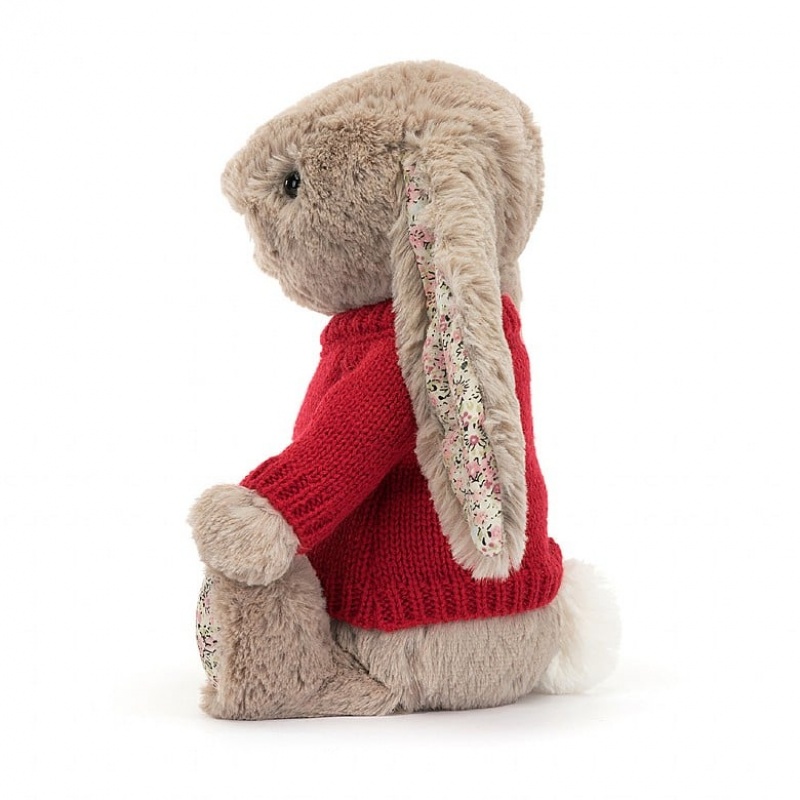 Jellycat Blossom Bea Beige Hase mit personalisiertem roten Pullover Mittelgroß | UZXT-96851