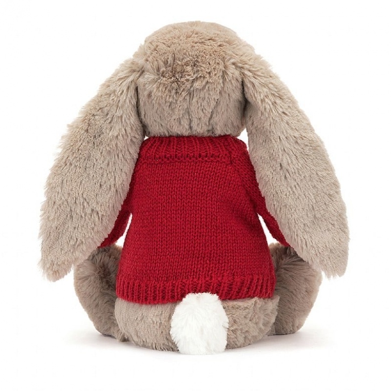 Jellycat Blossom Bea Beige Hase mit personalisiertem roten Pullover Mittelgroß | UZXT-96851