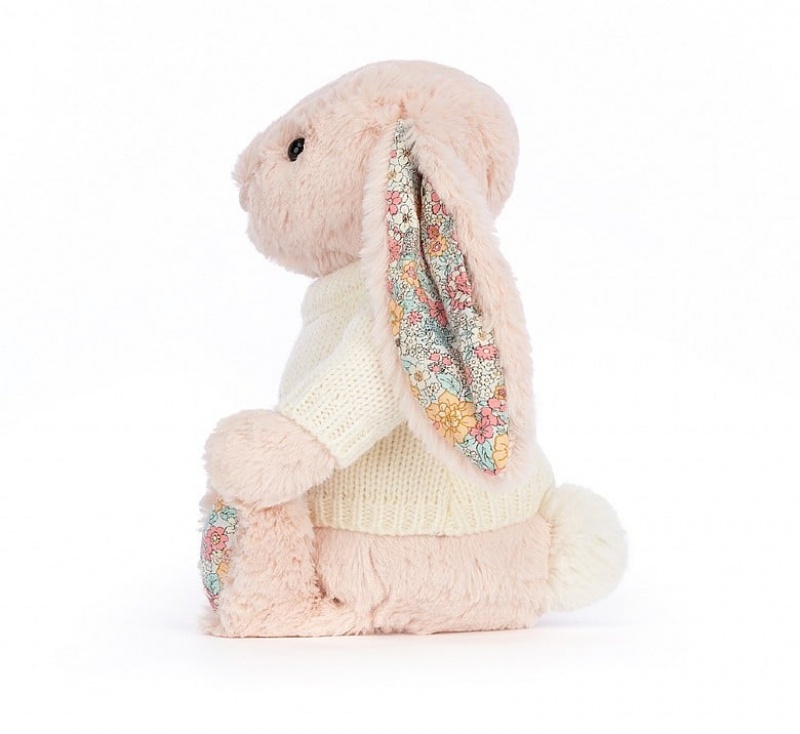 Jellycat Blossom Blush Hase mit personalisiertem cremefarbenen Pullover Mittelgroß | IUVD-93470