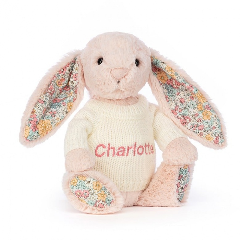 Jellycat Blossom Blush Hase mit personalisiertem cremefarbenen Pullover Mittelgroß | IUVD-93470