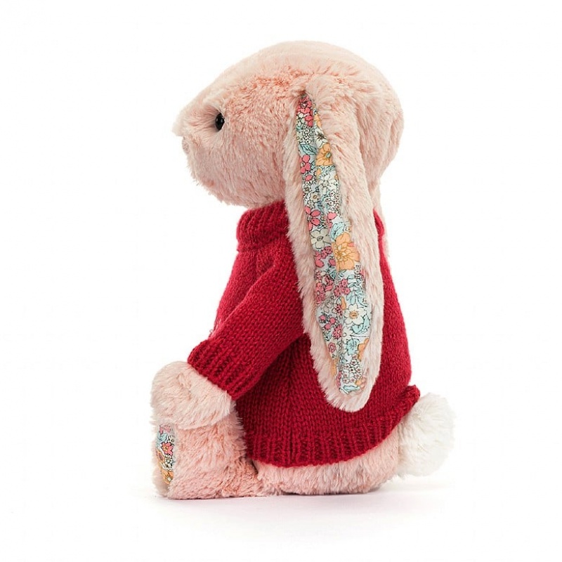 Jellycat Blossom Blush Hase mit personalisiertem roten Pullover Mittelgroß | BOLJ-95817