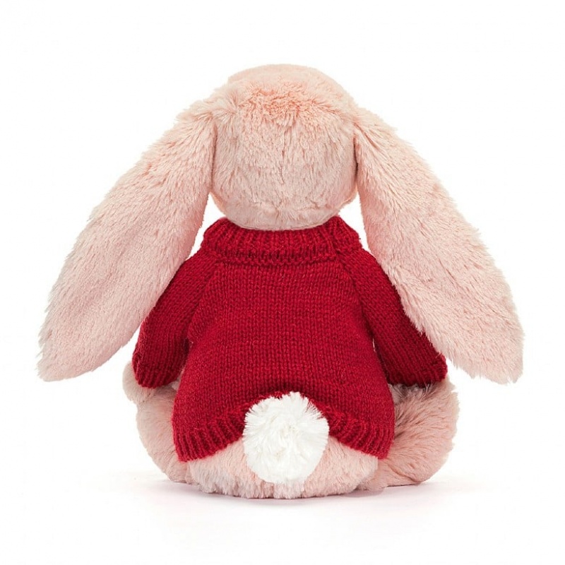 Jellycat Blossom Blush Hase mit personalisiertem roten Pullover Mittelgroß | BOLJ-95817