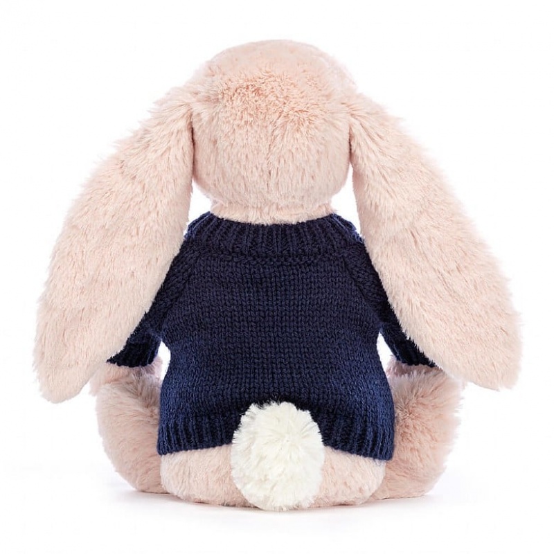 Jellycat Blossom Blush Hase mit personalisiertem marineblauem Pullover Mittelgroß | SUOR-59671