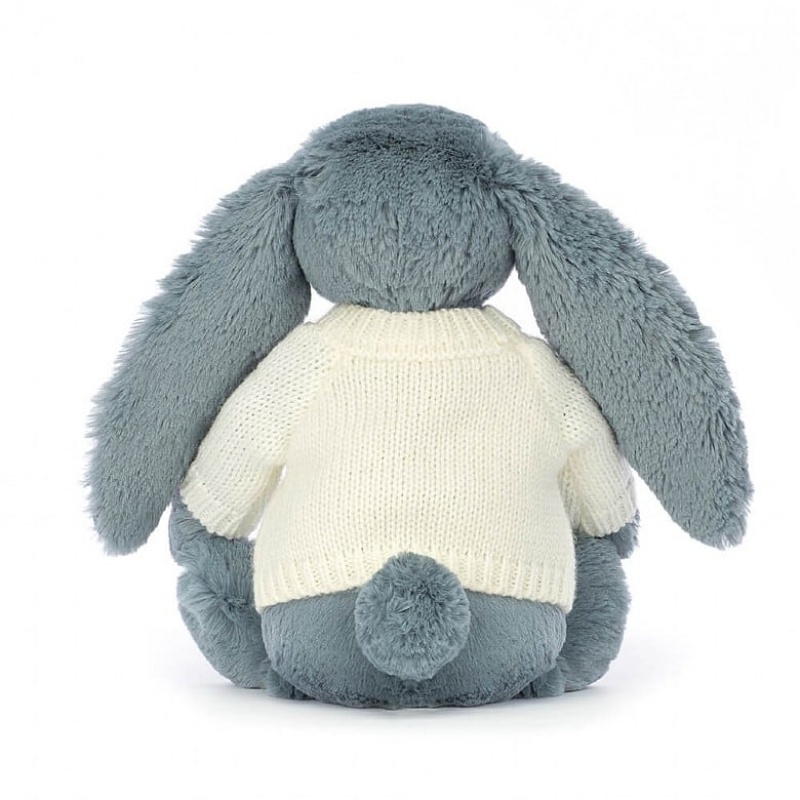 Jellycat Blossom Dusky Blue mit personalisiertem cremefarbenen Pullover Mittelgroß | JVIW-06394