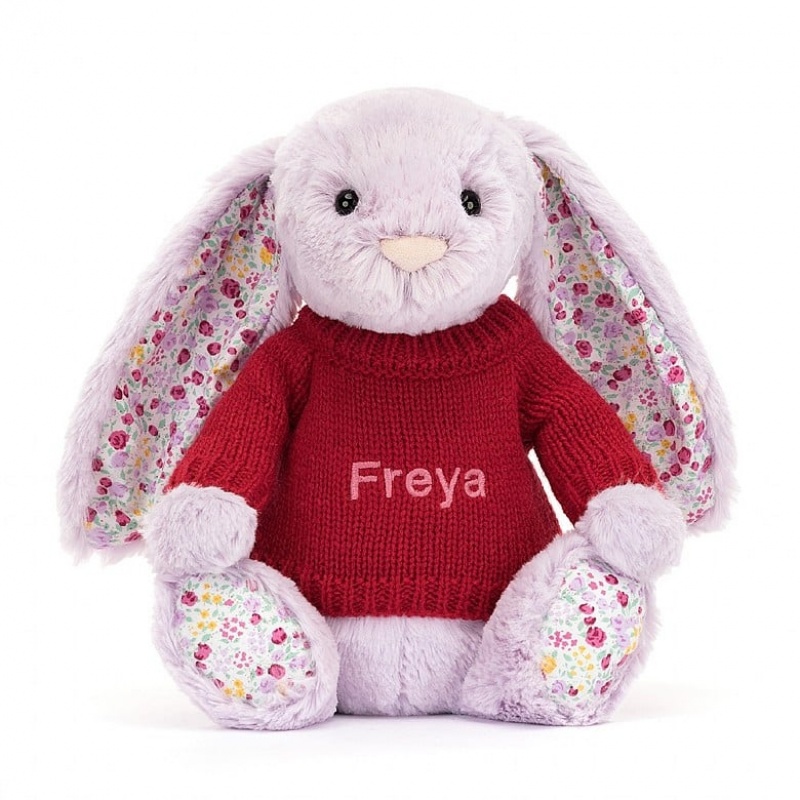 Jellycat Blossom Jasmine Hase mit personalisiertem roten Pullover Mittelgroß | GAQT-96430