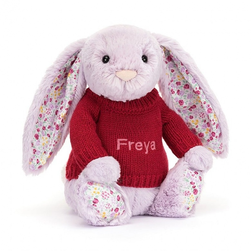 Jellycat Blossom Jasmine Hase mit personalisiertem roten Pullover Mittelgroß | GAQT-96430