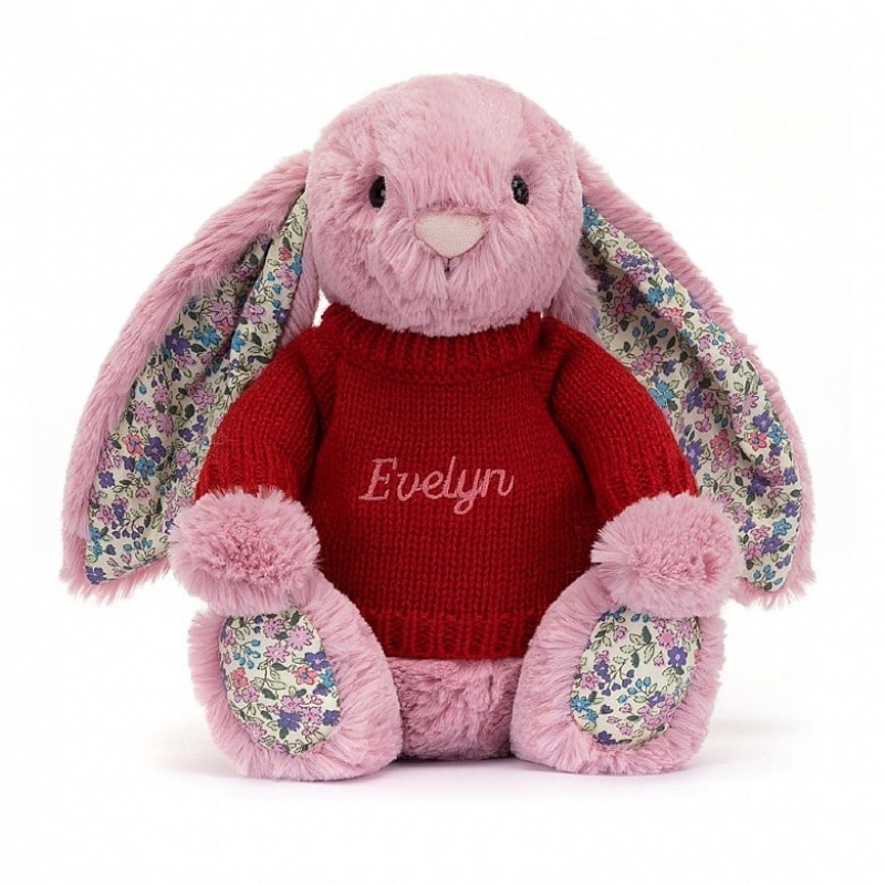 Jellycat Blossom Tulip Hase mit personalisiertem roten Pullover Mittelgroß | GHZV-07836