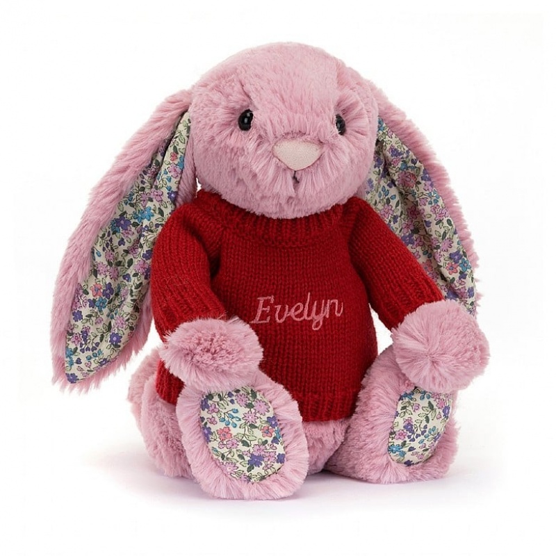 Jellycat Blossom Tulip Hase mit personalisiertem roten Pullover Mittelgroß | GHZV-07836