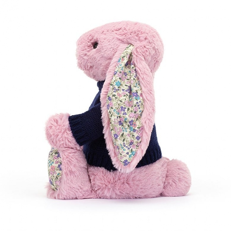 Jellycat Blossom Tulip Hase mit personalisiertem marineblauem Pullover Mittelgroß | UGRL-97623