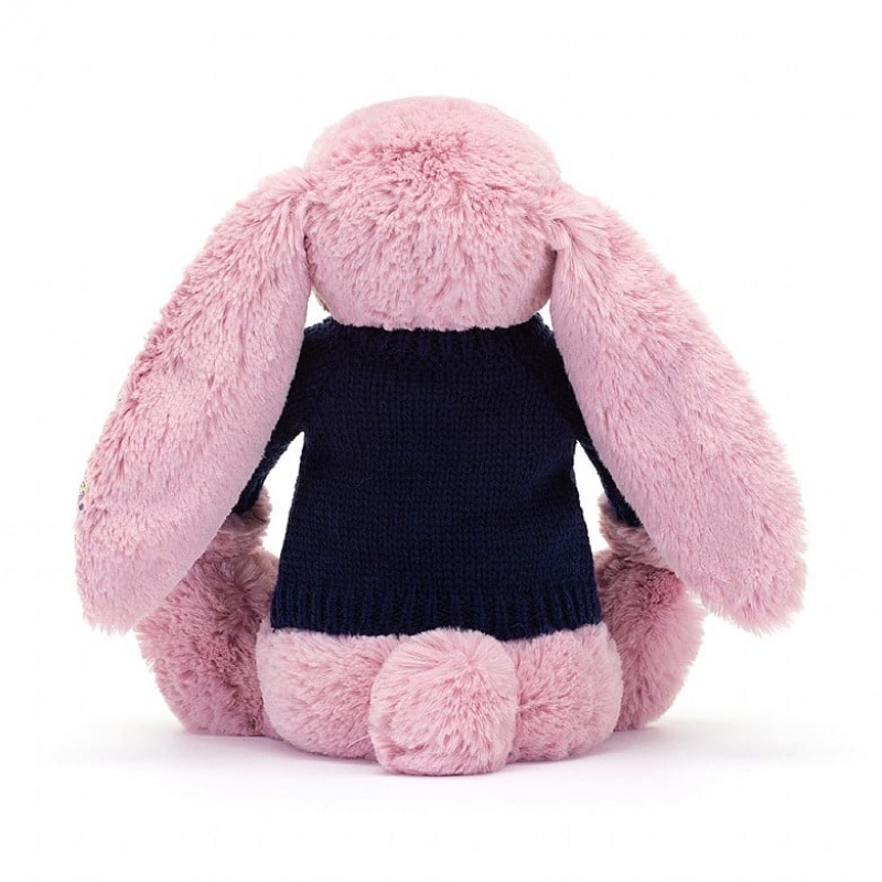 Jellycat Blossom Tulip Hase mit personalisiertem marineblauem Pullover Mittelgroß | UGRL-97623