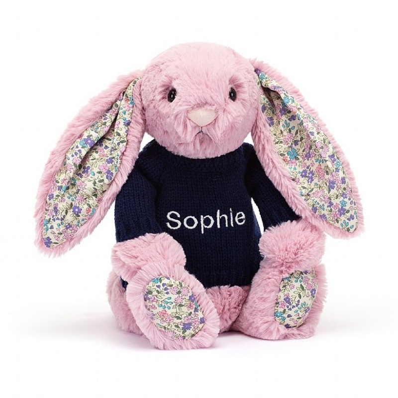 Jellycat Blossom Tulip Hase mit personalisiertem marineblauem Pullover Mittelgroß | UGRL-97623