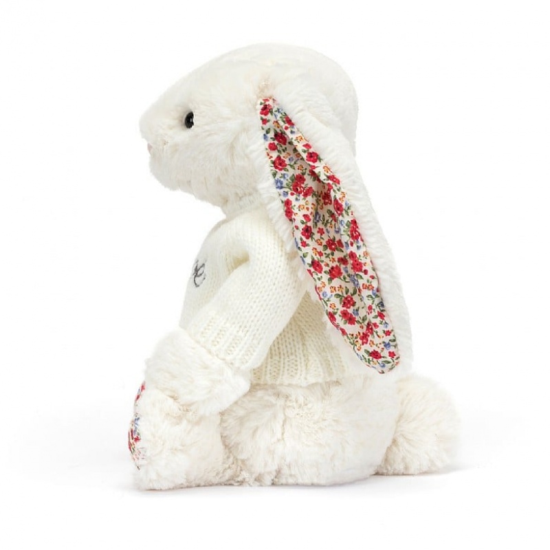 Jellycat Blossom cremefarbenen Hase mit personalisiertem cremefarbenen Pullover Mittelgroß | EZXR-67254