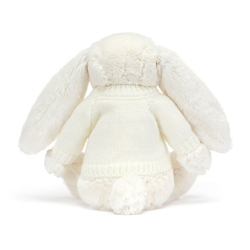 Jellycat Blossom cremefarbenen Hase mit personalisiertem cremefarbenen Pullover Mittelgroß | EZXR-67254