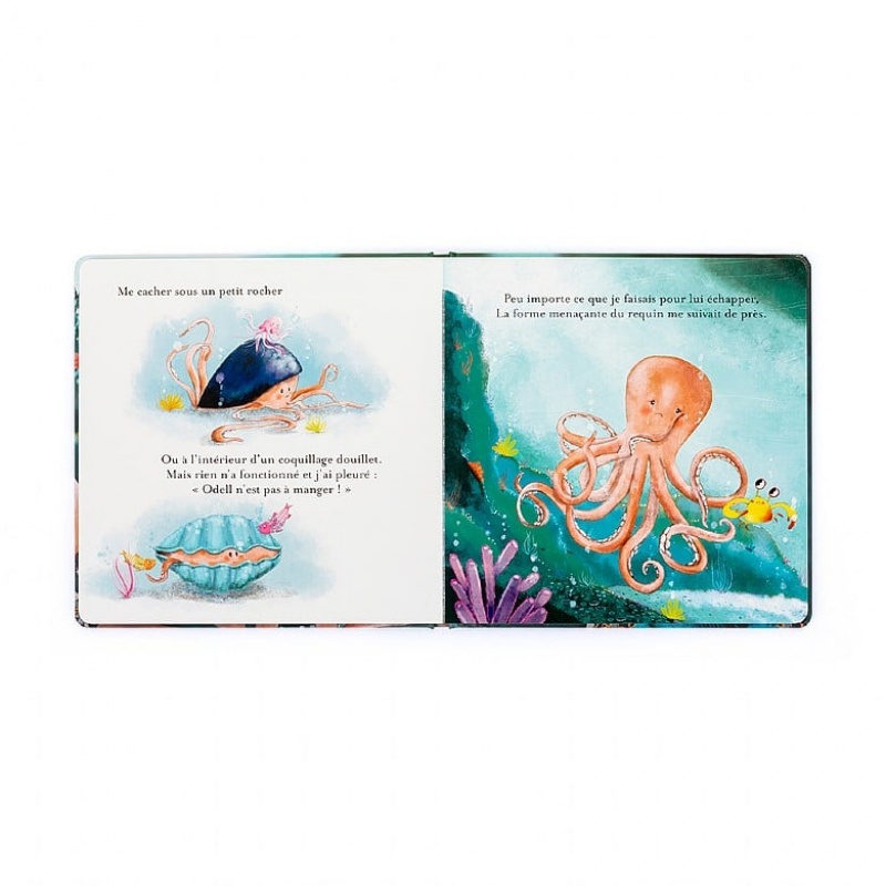 Jellycat Odell La Petite Pieuvre Courageuse Livre | LQGU-62973