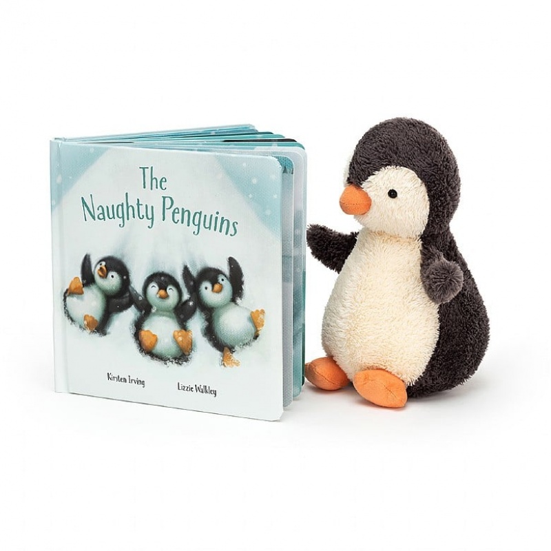 Jellycat The Naughty Penguins Buch and Erdnuss Pinguin Mittelgroß | CITE-58049